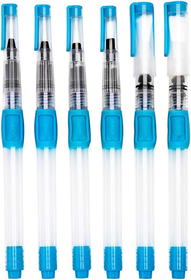 Watercolor Brush Pens 6 Pack for Water Soluble Colored Pencil Blue