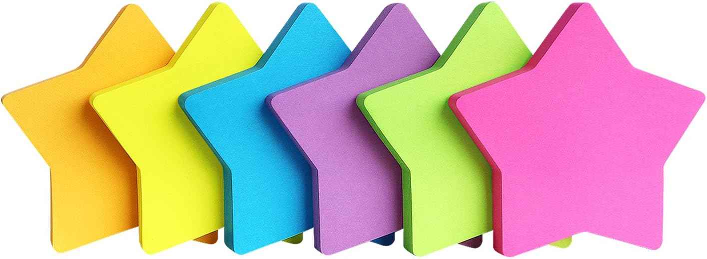 Star Shape Sticky Notes 6 Color 75 Sheets/Pad - TTpen