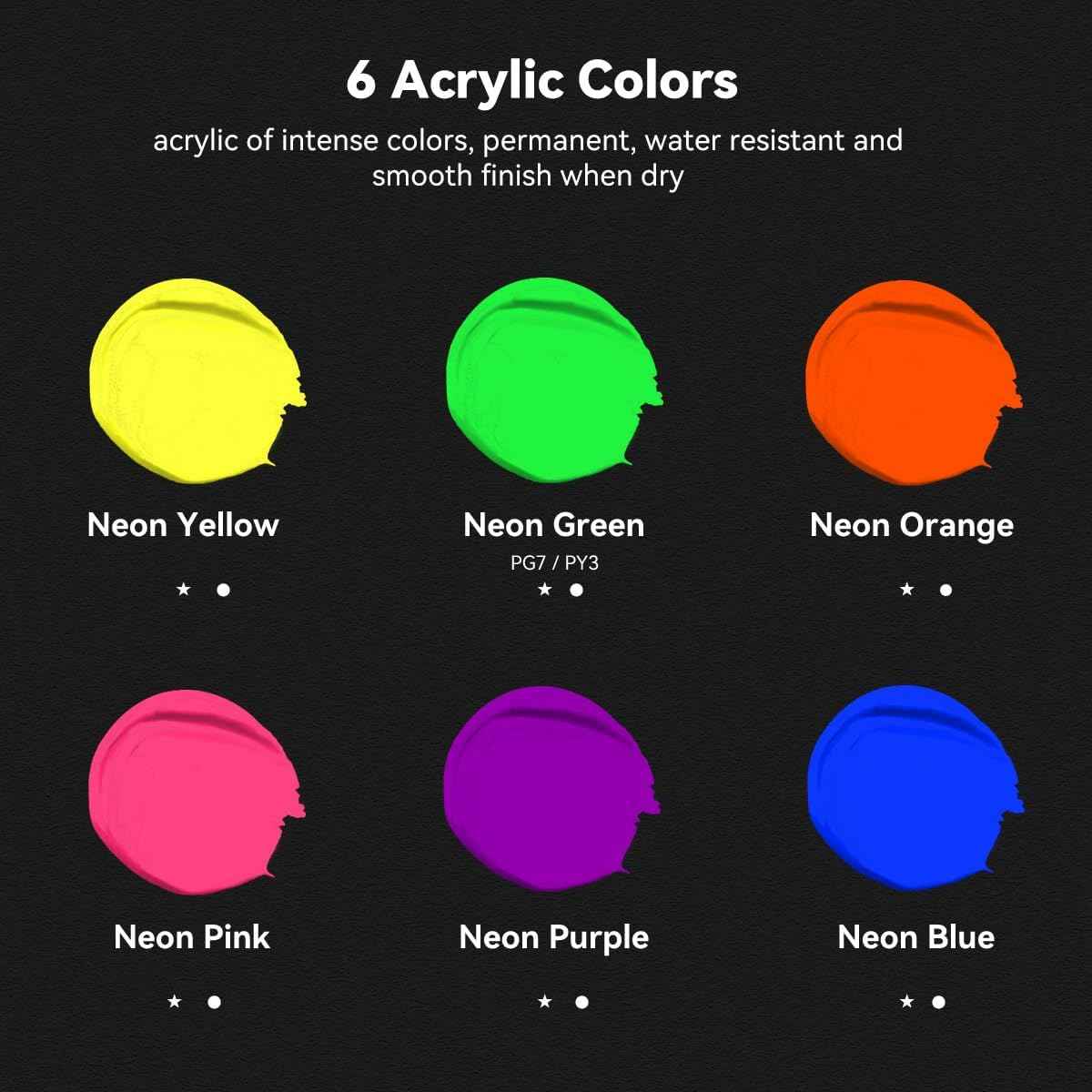 6 Acrylic Paint Art Supplies Set,75 ml Tubes,Fluorescent Color - TTpen