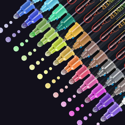Guangna 36 Colors Metallic Paint Twin Marker Pens with Dot and Fine Tip - TTpen