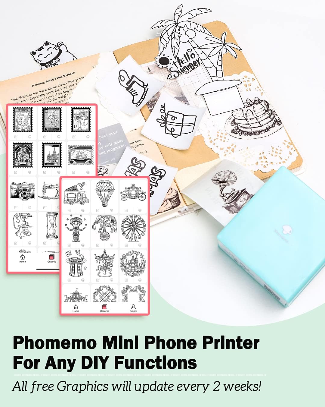 Phomemo M02 Label Maker Portable Thermal Printer with 3 Rolls Paper