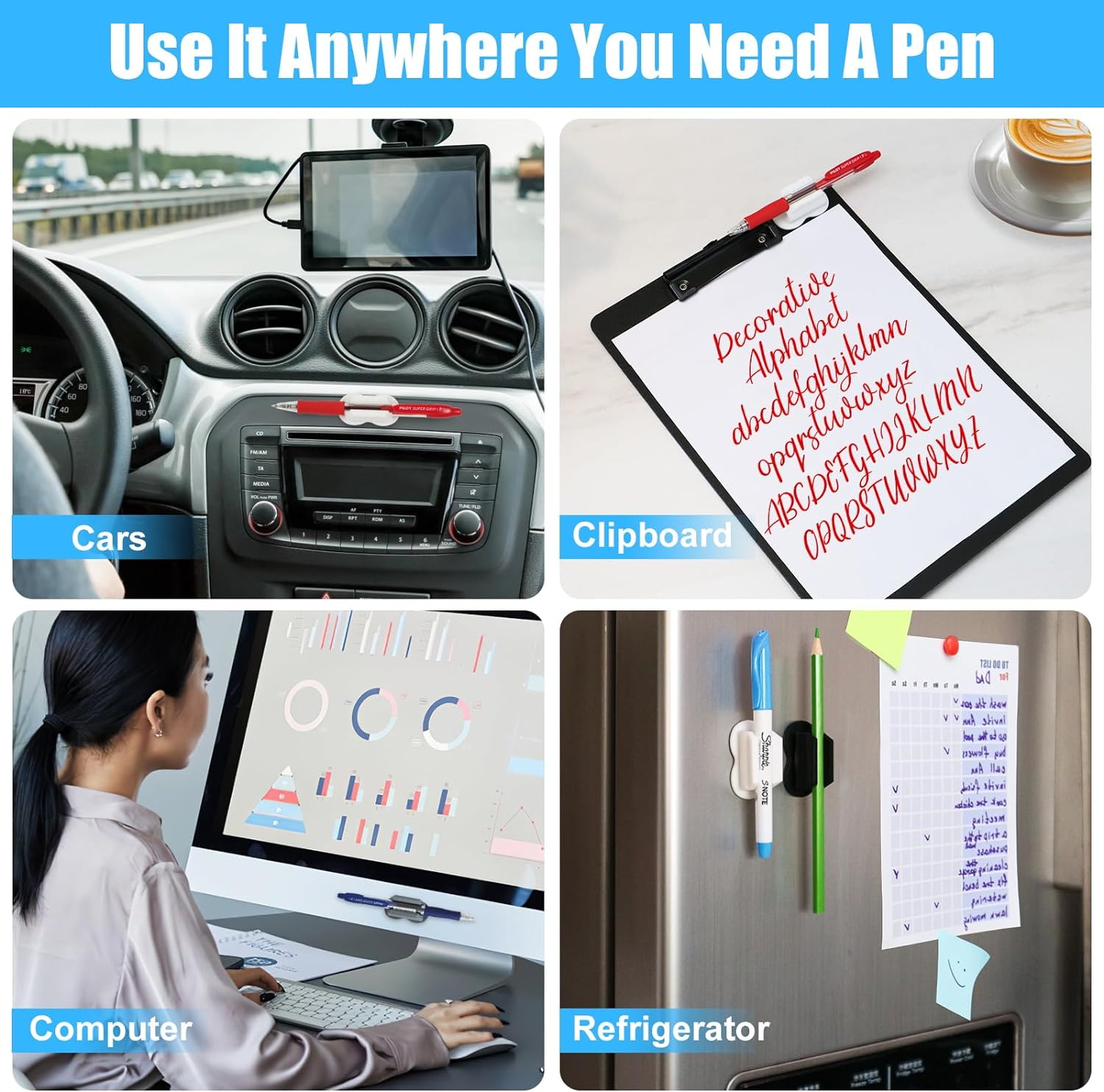 6 Pack Adhesive Pencil Pen Holder for Desk & Wall