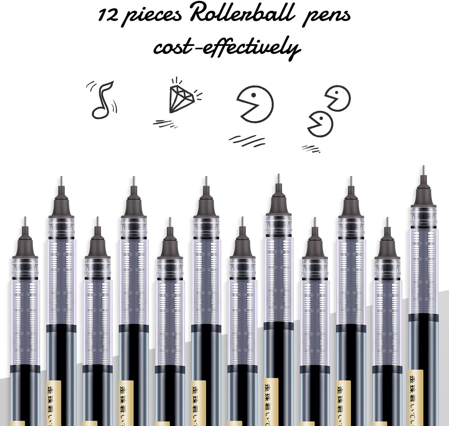 12Pcs Rolling Ball Pens Quick-Drying Liquid Ink 0.5 mm Extra Fine Point