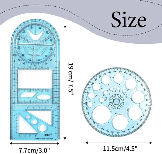 2PCS Multifunctional Geometric Ruler,Drawing Template Measuring Tool