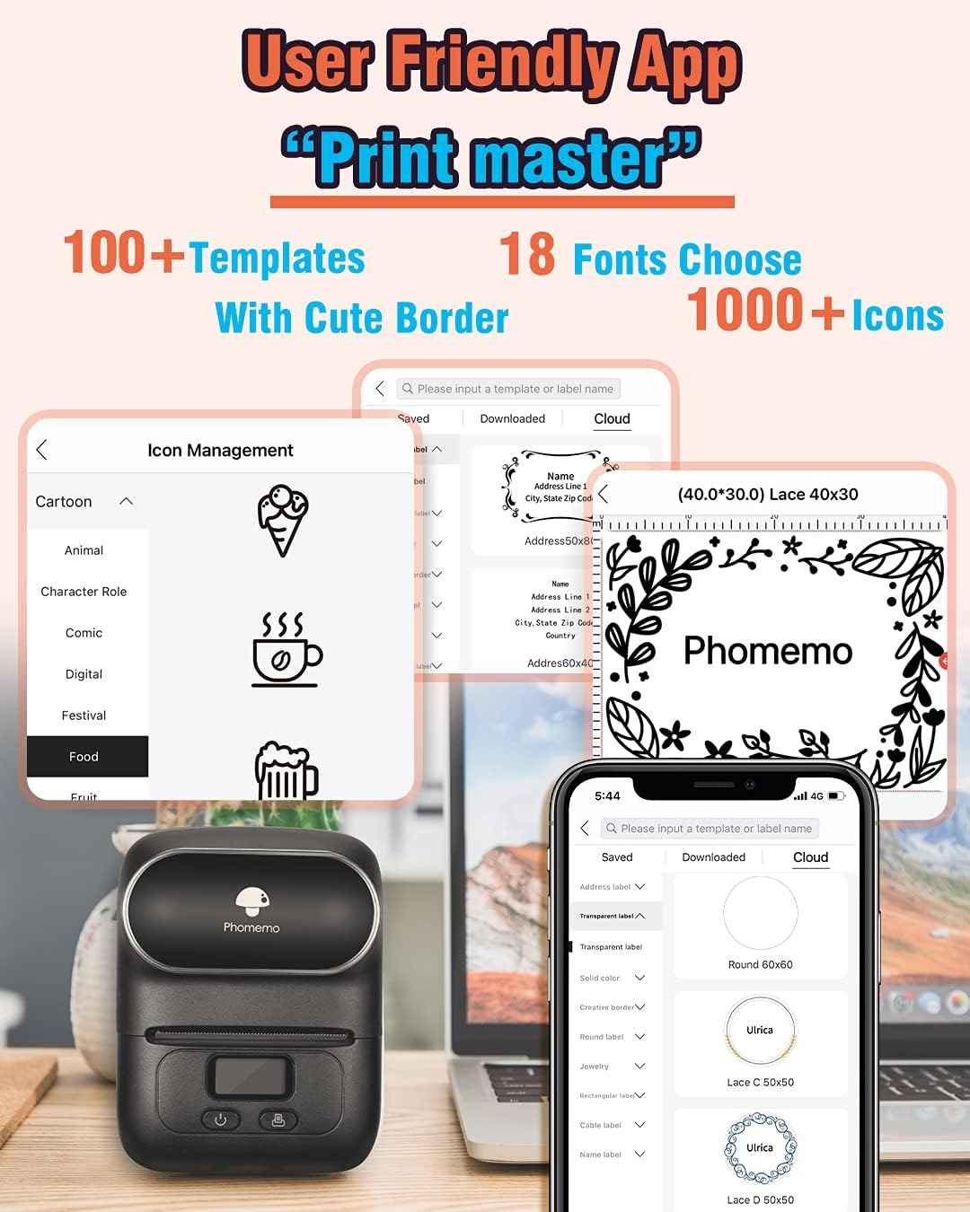 Phomemo M110 Label Maker Thermal Printer with 3 Roll Paper - TTpen