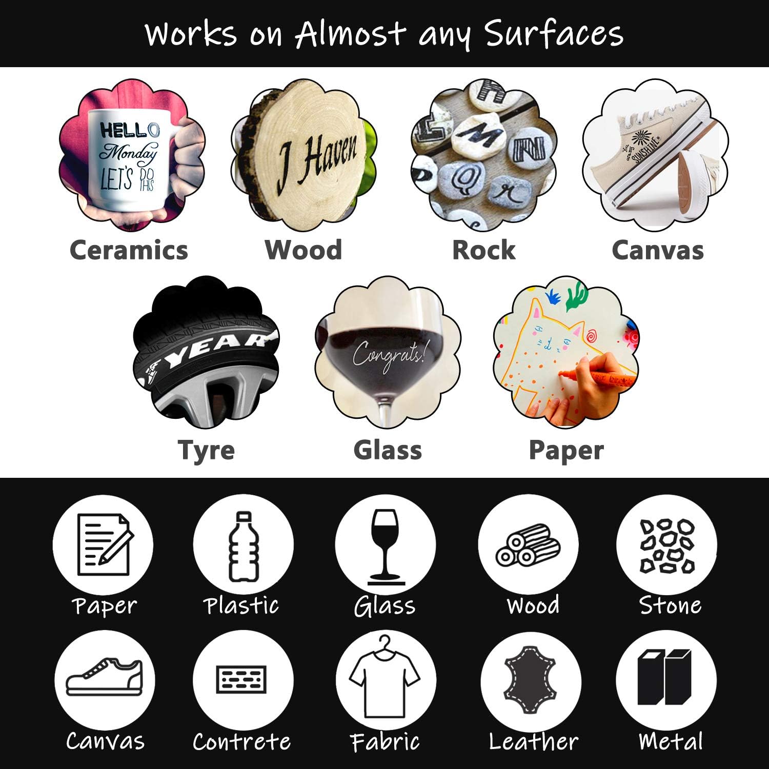 White Acrylic Marker Paint Pens 0.7mm 6 Pack