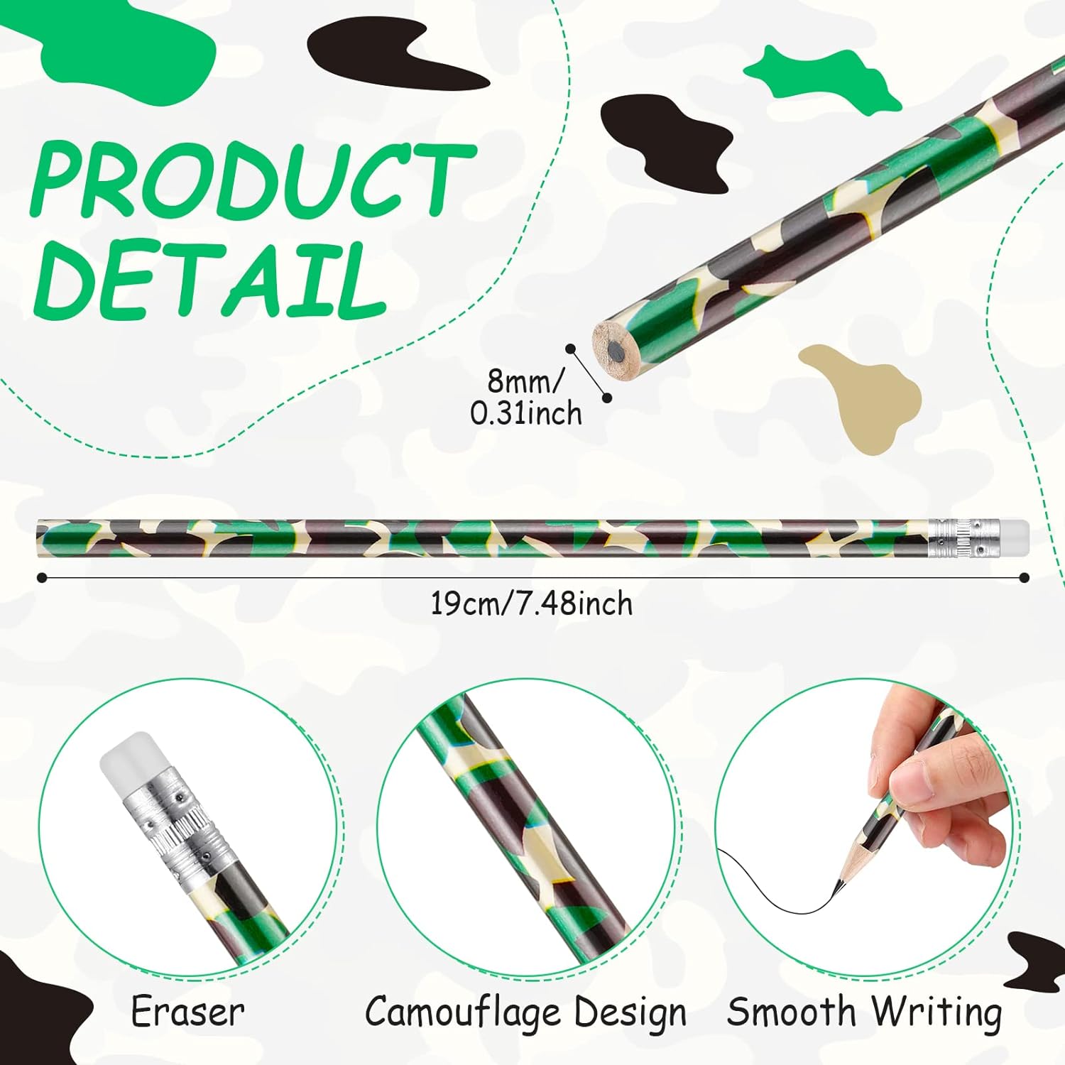 50 Pack Camouflage Tactical Pencils Army Military Party Decoration