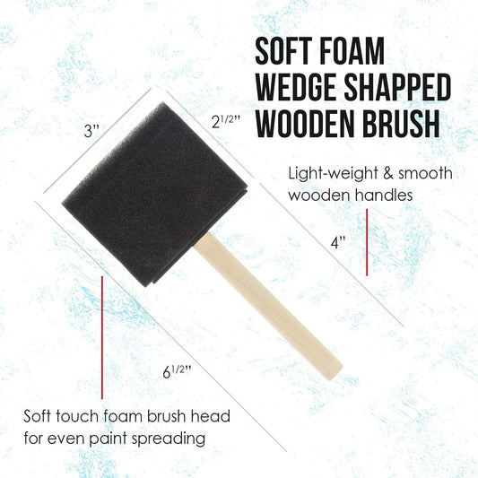 3 inch Foam Sponge Wood Handle Paint Brush Set