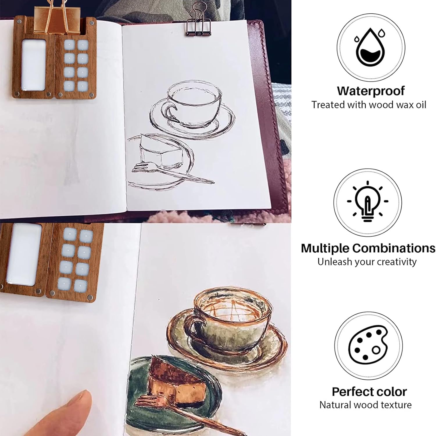 8 Grid Portable Sketchbook Palette,Travel Watercolor Palette Box