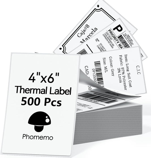 Phomemo 4x6 Inch Thermal Direct Shipping Label,Fan-Fold 500 Labels