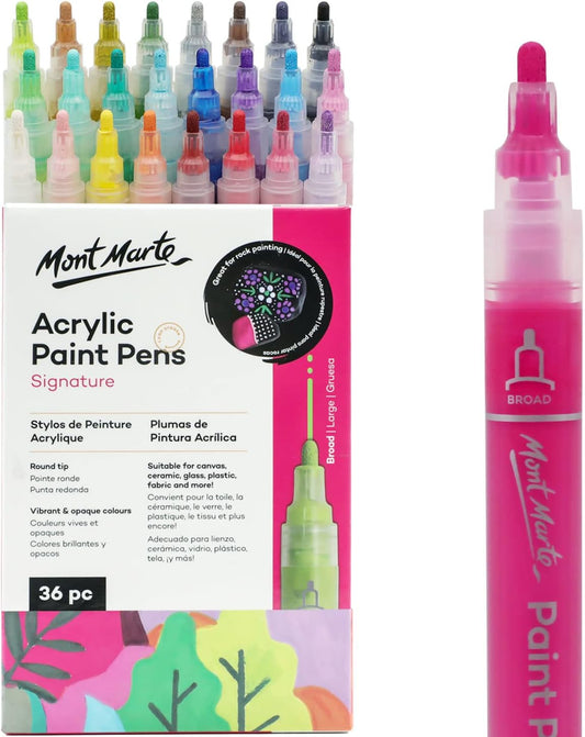 Mont Marte Signature Acrylic Paint Pens,36 Piece,Round Tip (3mm)