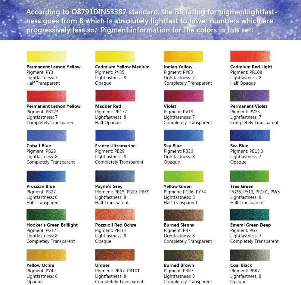 Paul Rubens Watercolor Paint Set Artist Grade,24 Vivid Colors