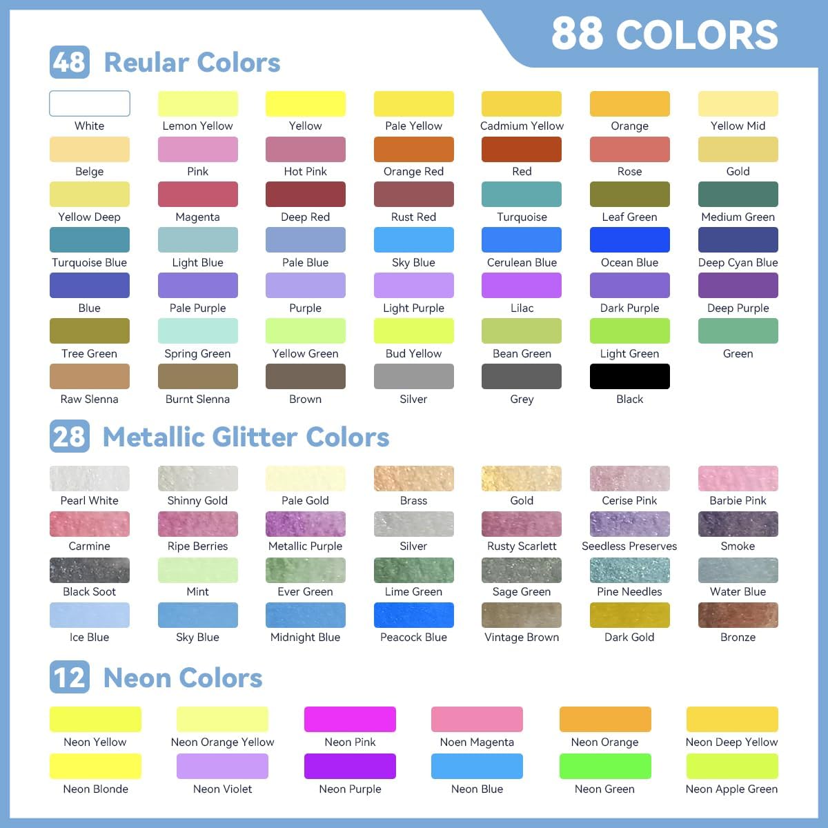 88 Colors Watercolor Paint Set Metallic Glitter Color