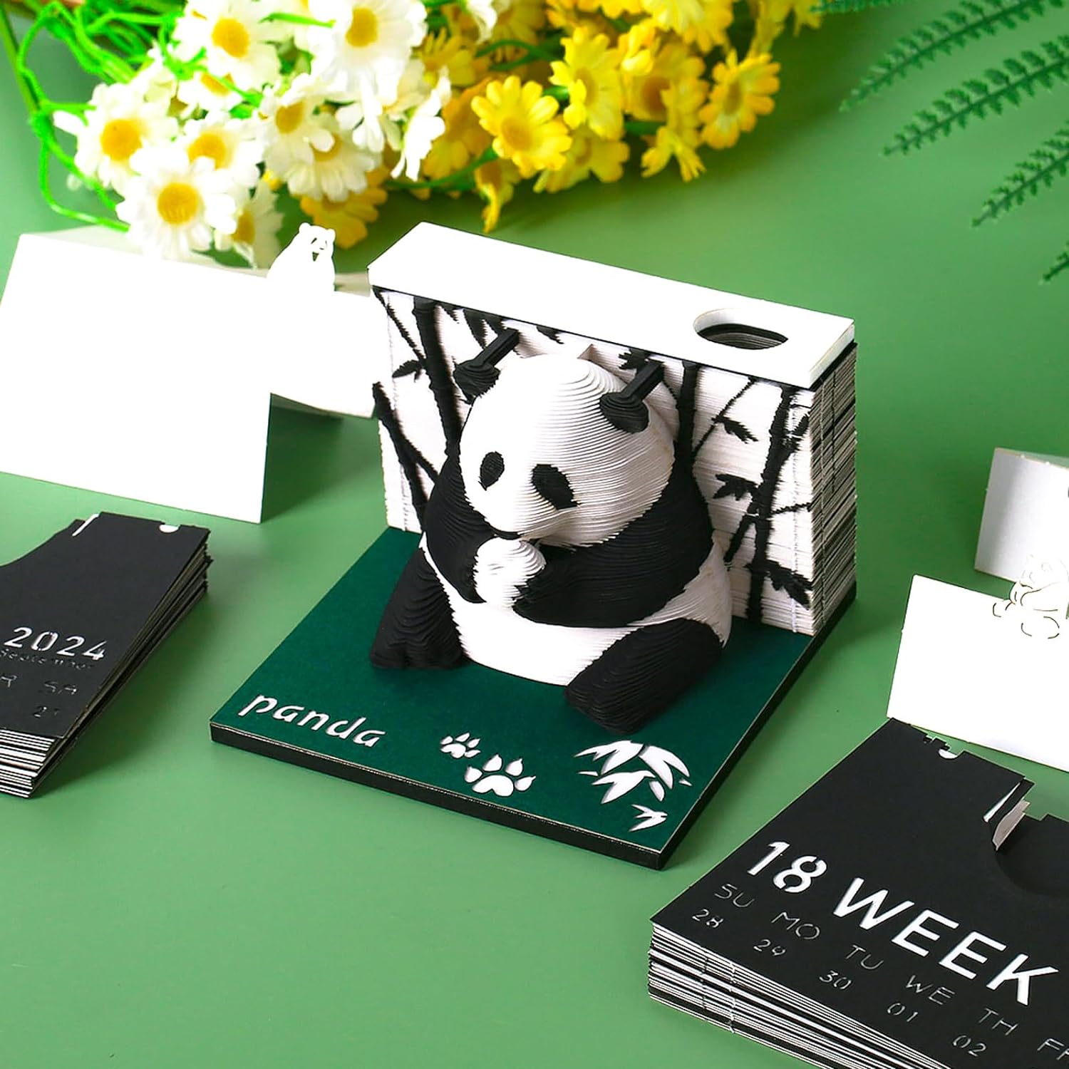 2024 Time Piece Panda 3D Calendar Memo Pad with Pen Holder