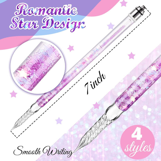 4pcs Glass Pen Calligraphy Dip Pen Glitter Style