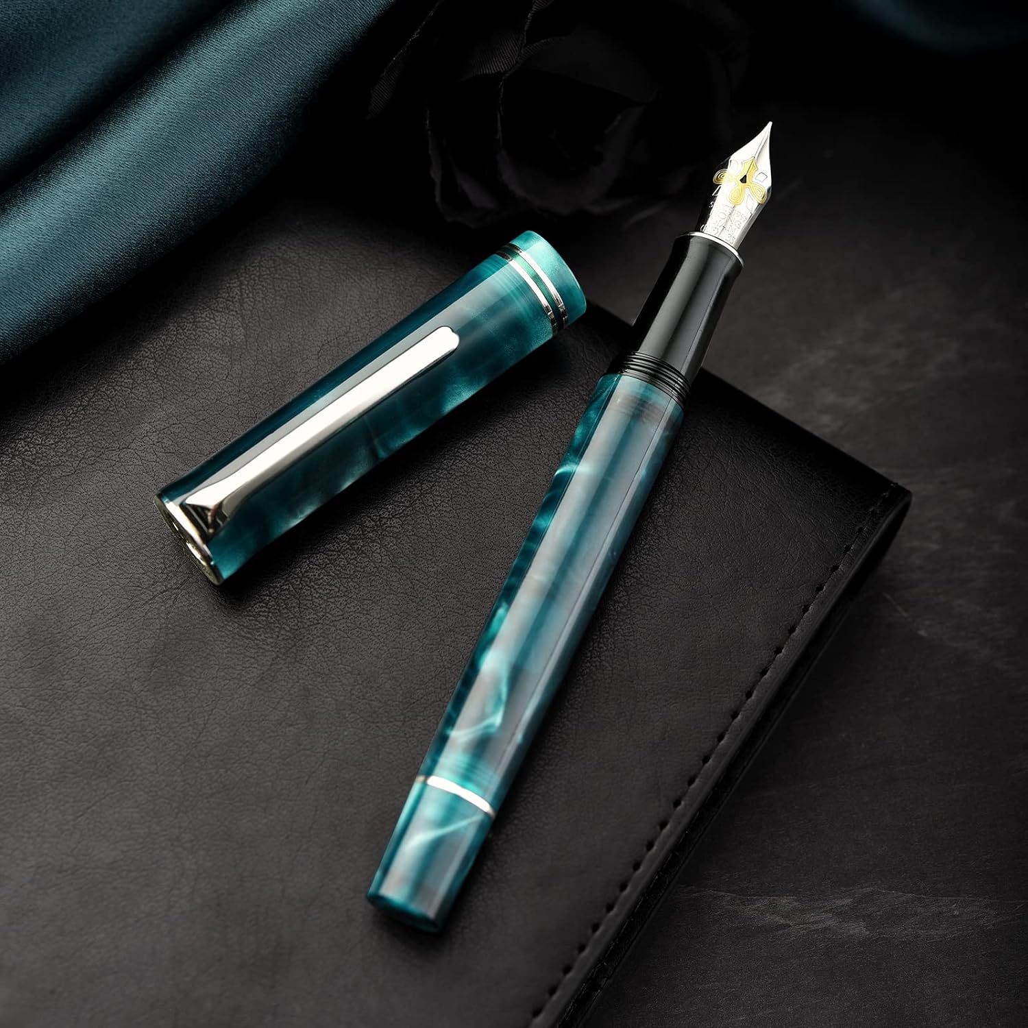 Hongdian N2 Fountain Pen, Iridium Nib Teal Blue Acrylic Design