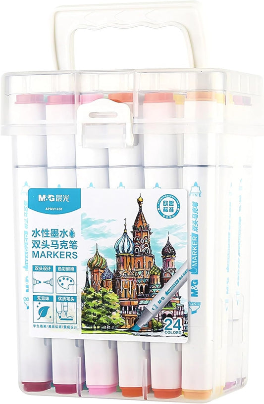 M&G 24 Color Drawing Art Markers Water-Based with Plastic Box