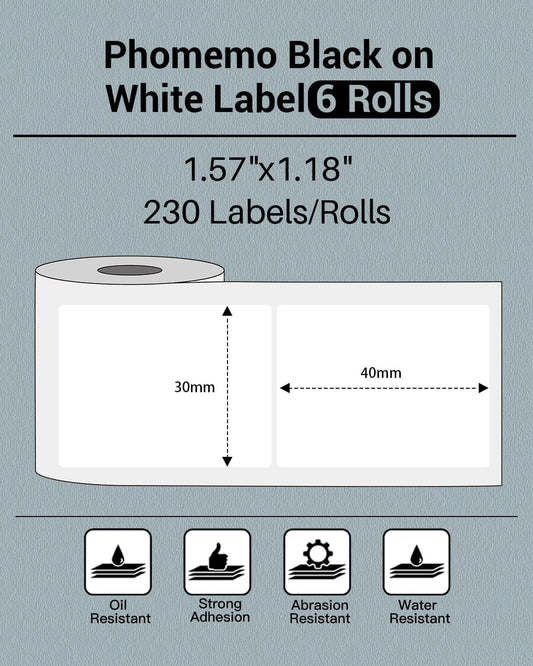 Phomemo M110/M120/M200/M220 Thermal Paper 40x30mm Labels White