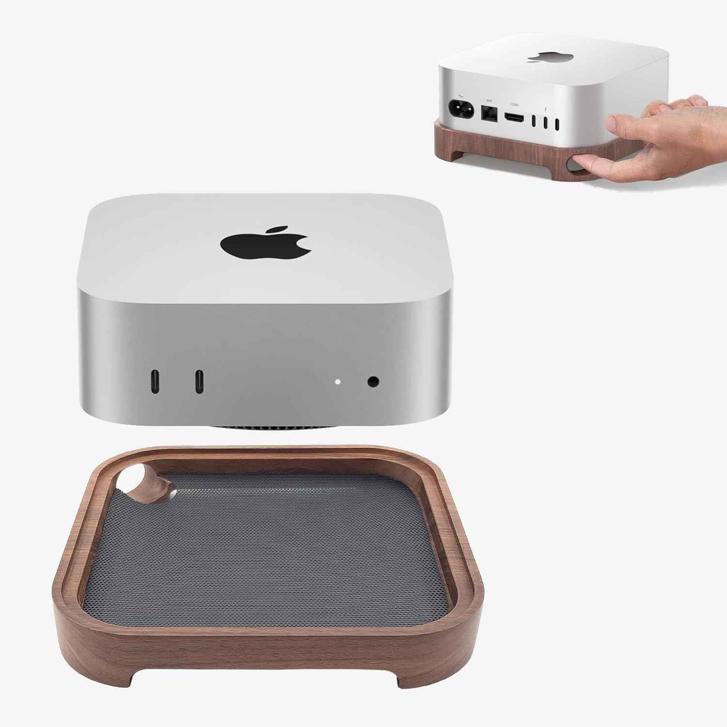 Suport răcitor din lemn pentru Mac Mini M4 Pro cu sită de praf