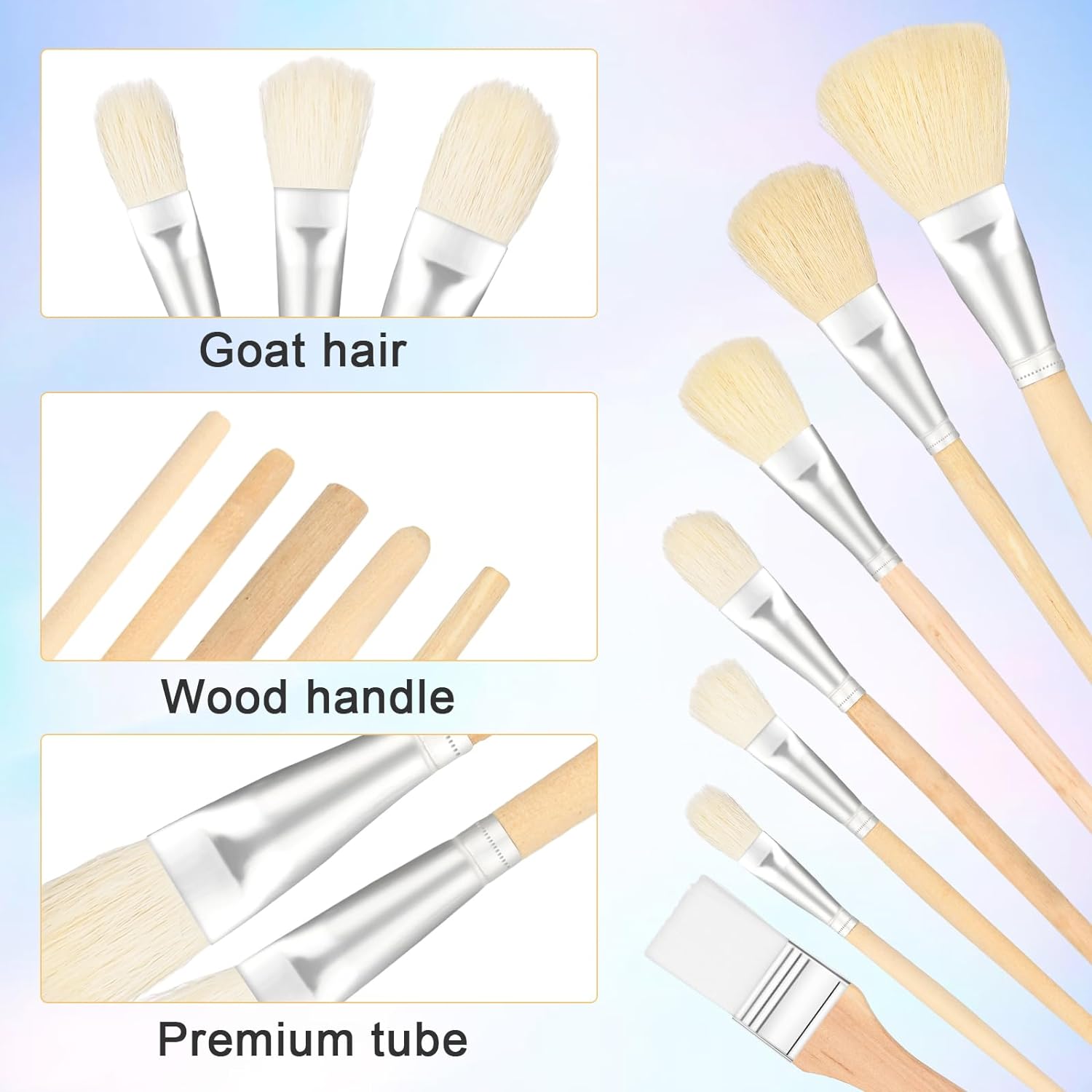 7PCS Mop Art Brushes for Acrylic Painting Goat Hair