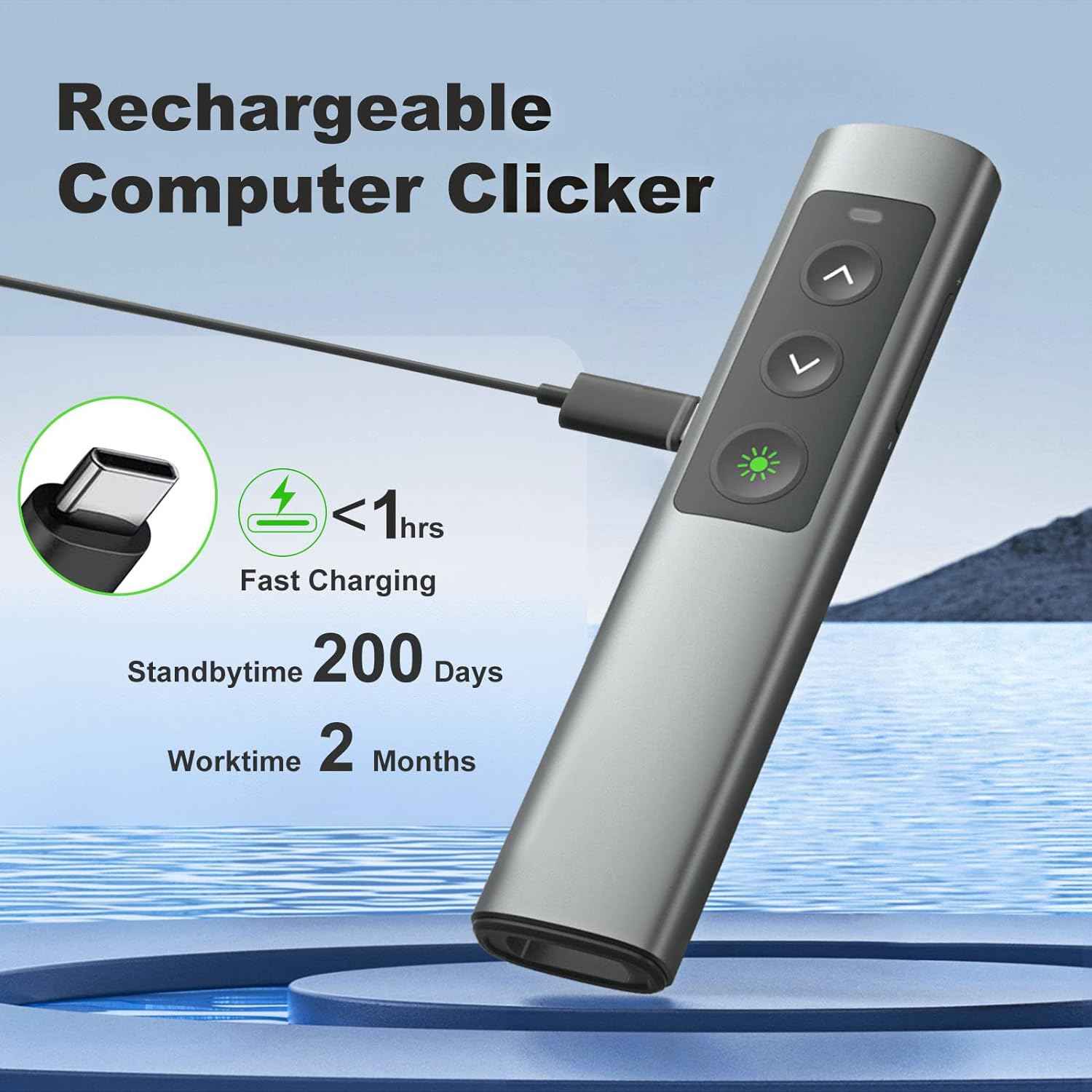 Rechargeable Green Laser Pointer Presentation Clicker for Laptop PowerPoint - TTpen