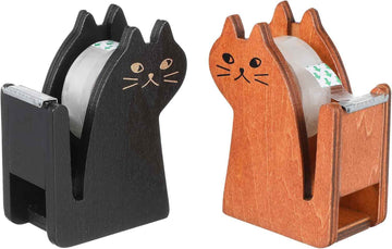 Wooden Cat Clear Tape Dispenser for Office & School Desktop 2 Pack