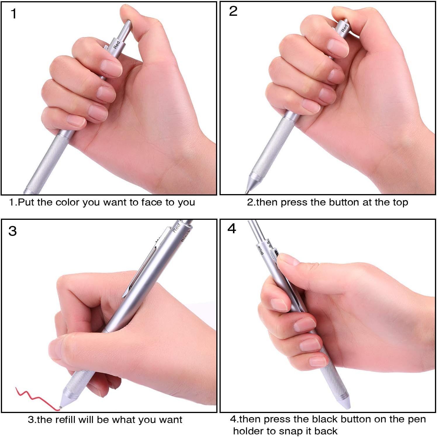 4 in 1 Multifunction Pen,3 Color Ink Ball Pen,0.5mm Mechanical Pencil
