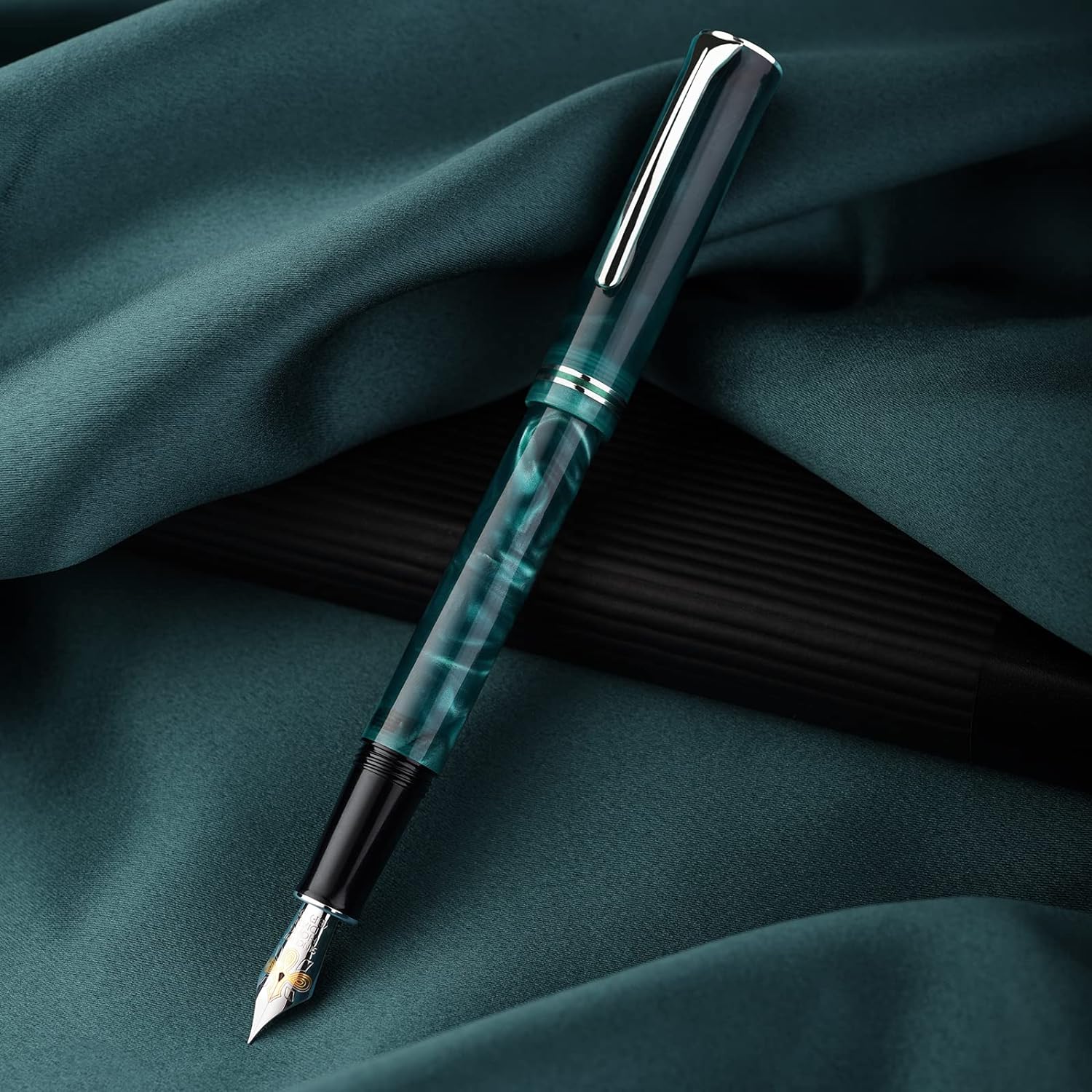 Hongdian N2 Fountain Pen, Iridium Nib Teal Blue Acrylic Design
