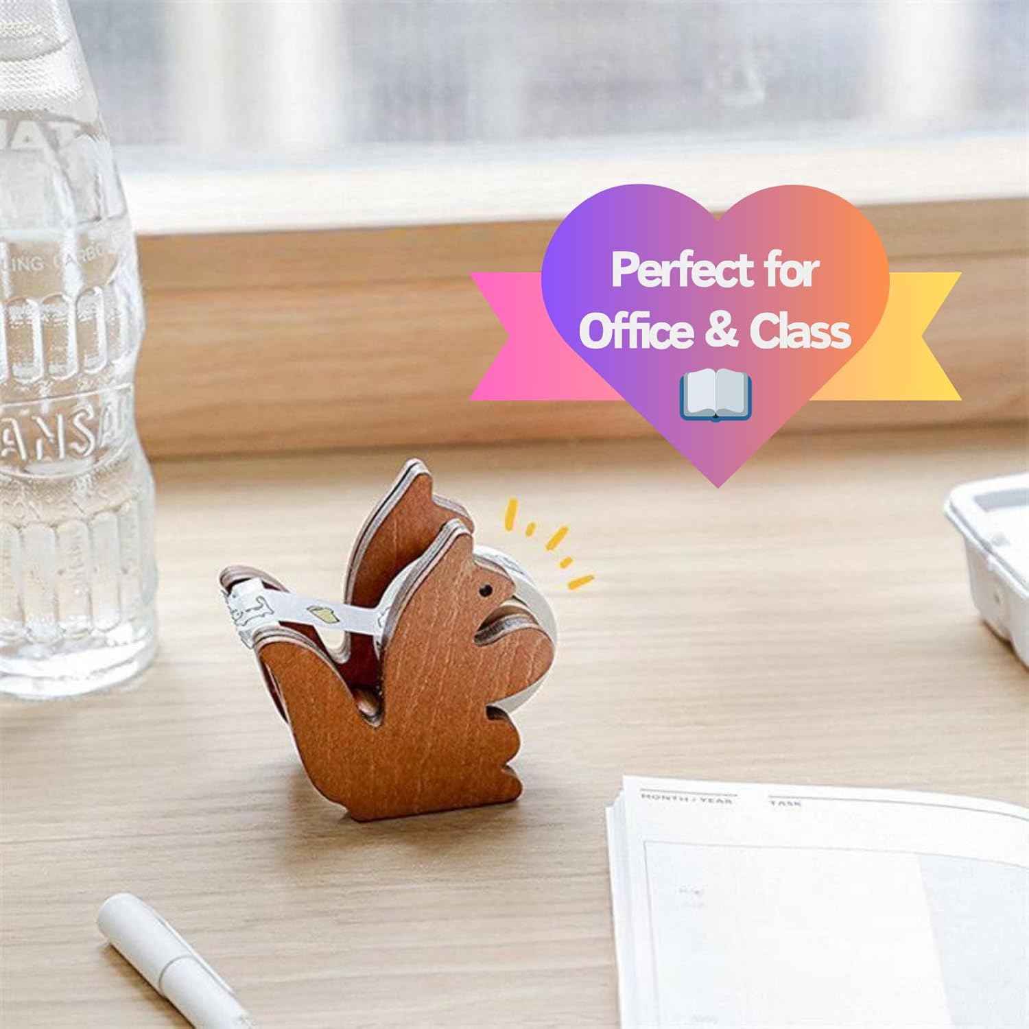 Wooden Squirrel Clear Tape Dispenser for Office & School Desktop