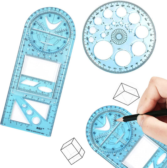 2PCS Multifunctional Geometric Ruler,Drawing Template Measuring Tool