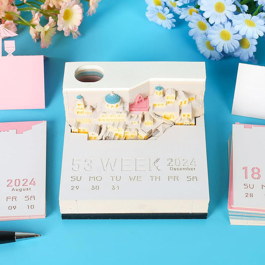 2024 Time Piece Santorini 3D Calendar Memo Pad with LED Lights