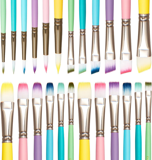 24Pcs Paint Brush Set Macaroon Color Nylon Hair