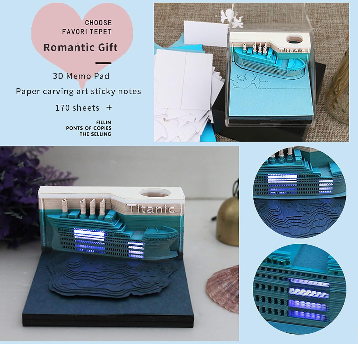 Titanic 3D Paper Note Memo Pad with LED Lights