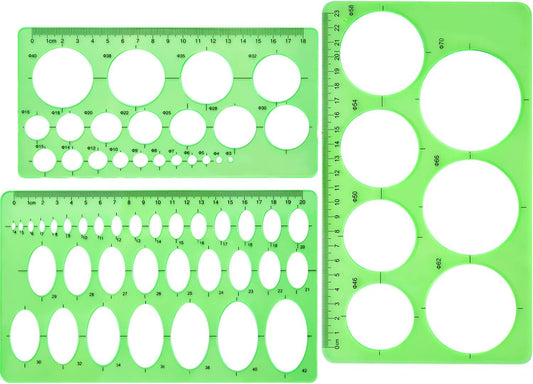 3Pcs Plastic Circle and Oval Measuring Templates Rulers