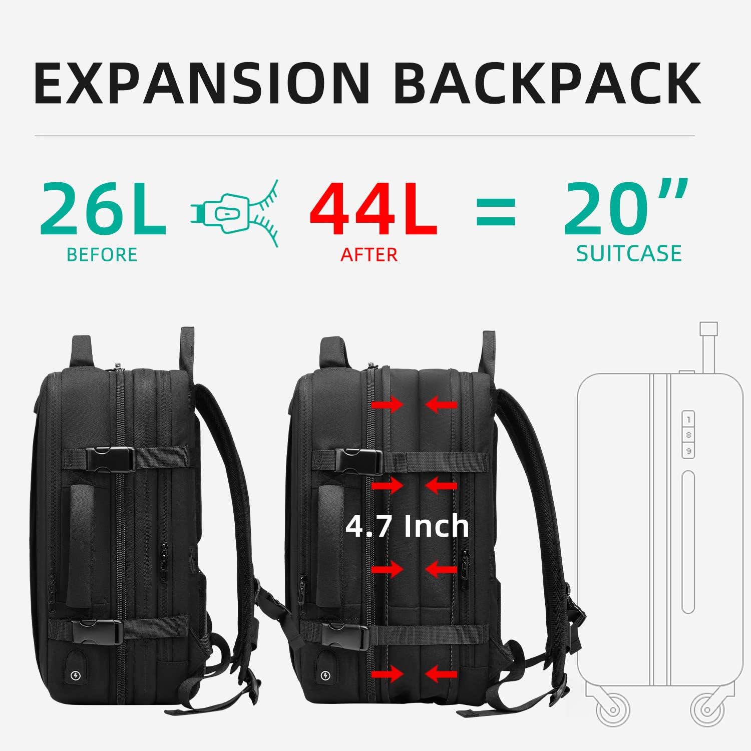 Eurcool 44L Travel Expandable Carry-On Backpack