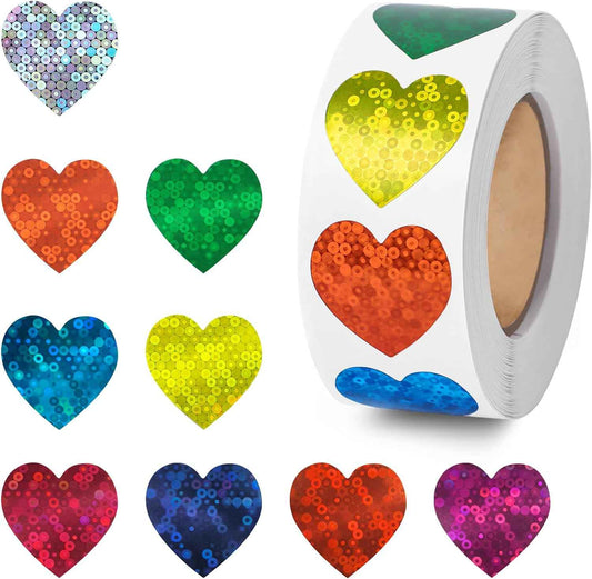 500Pcs Glitter Heart Stickers 1 inch 9 Colors - TTpen