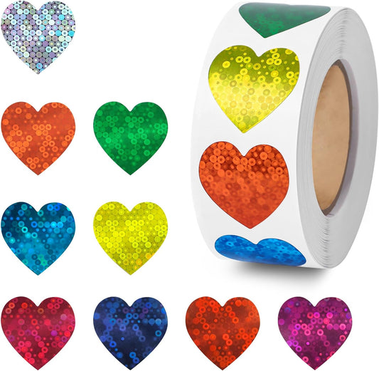 500Pcs Glitter Heart Stickers 1 inch 9 Colors