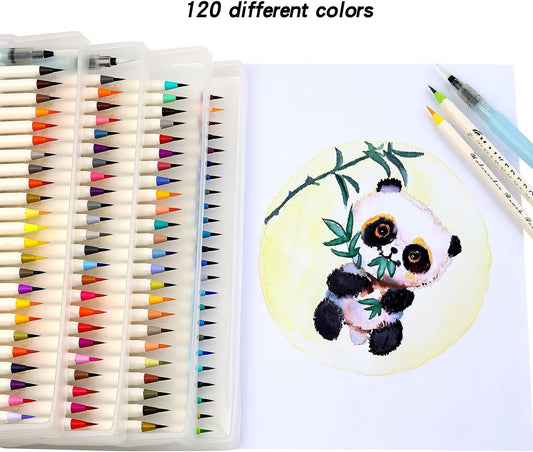 MAIKEDEPOT 120 Colors Watercolor Brush Pens with 3 Blending Brush