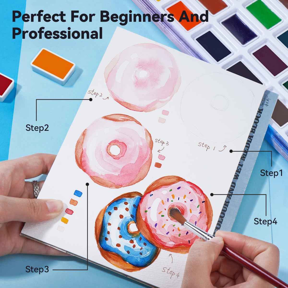 Paul Rubens Watercolor Paint Set Full Pan, 24 Vivid Colors