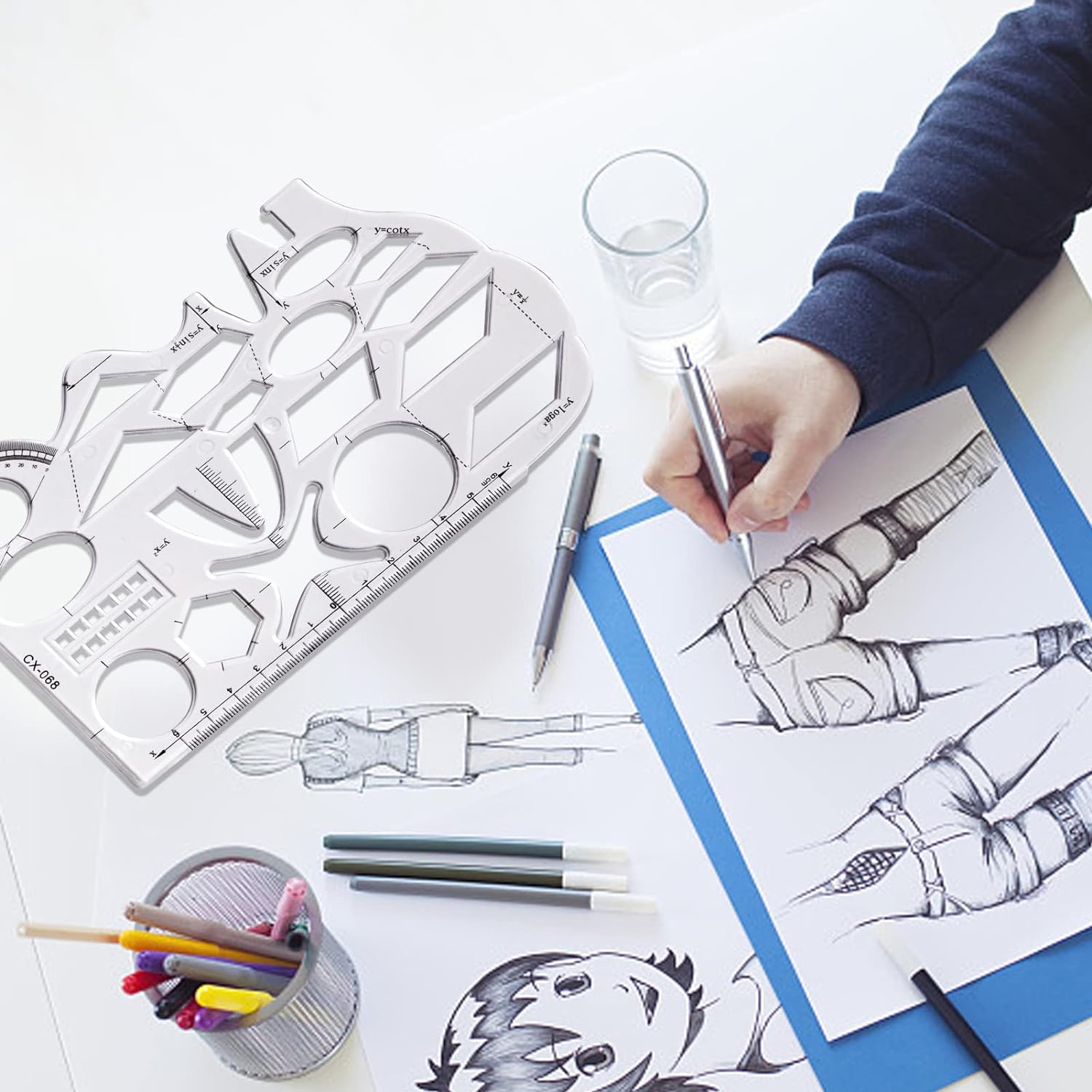 2PCS Multifunctional Geometric Ruler,Drawing Template Measuring Tool