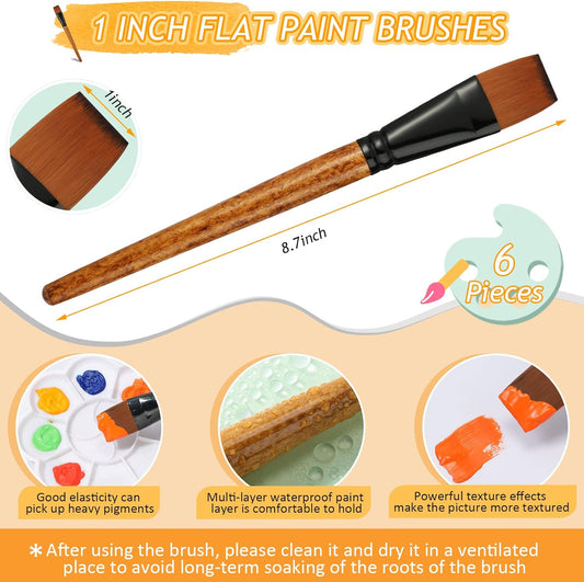 6Pcs Flat Art Paint Brushes 1 Inch