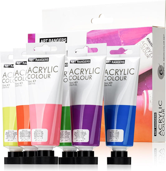 6 Acrylic Paint Art Supplies Set,75 ml Tubes,Fluorescent Color