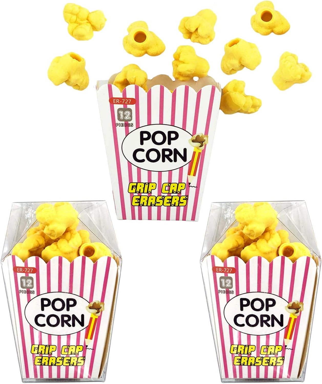 Food Popcorn Pencil Top Erasers 36 Pack