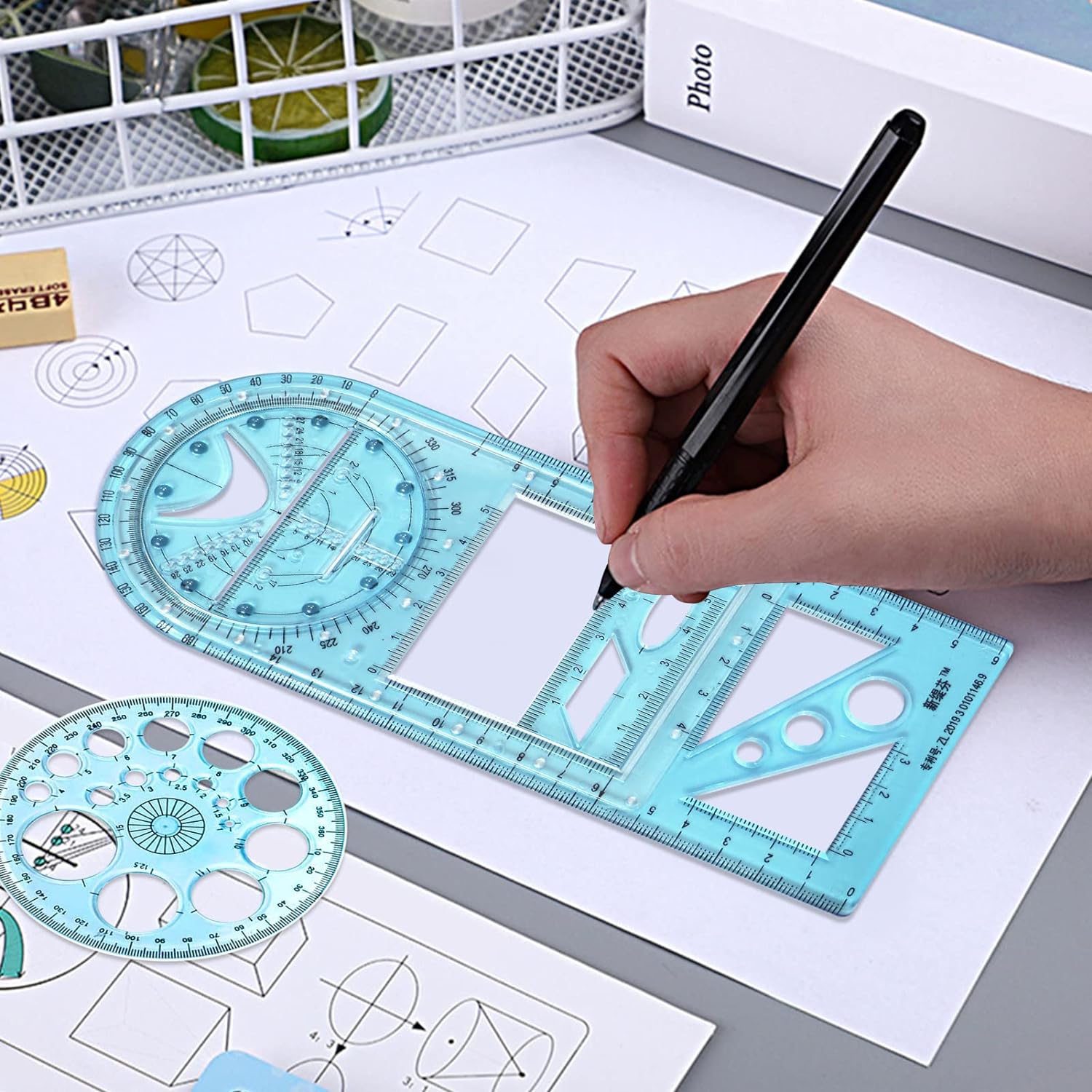 2PCS Multifunctional Geometric Ruler,Drawing Template Measuring Tool