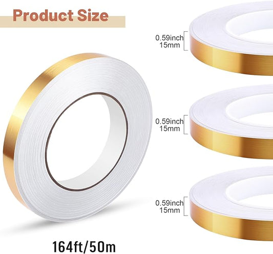 3 Rolls Self Adhesive Metalized Polyester Film Tape Gold 15MM