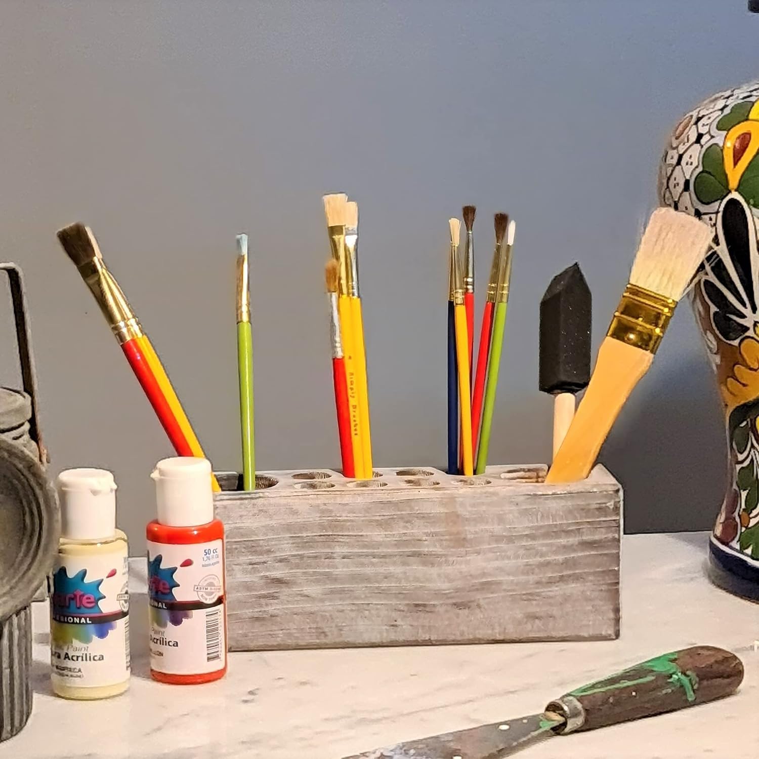 10 Slots Rustic Vintage Wooden Pen Holder