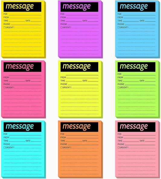 9pcs Telephone Message Sticky Notes Pads 4 x 5 Inch (Fluorescent Colors) - TTpen