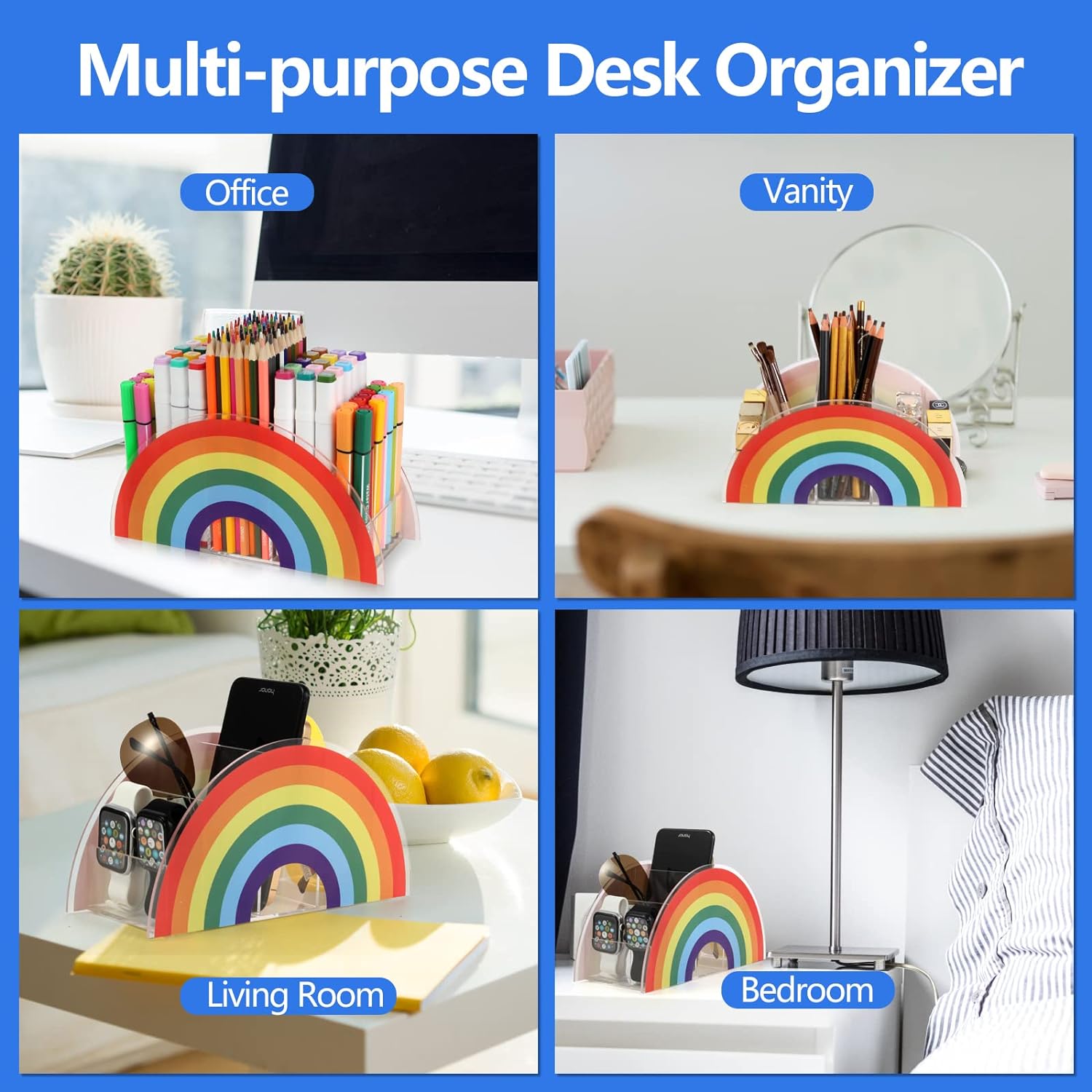 Rainbow Acrylic Pen Pencil Holder Clear Desk Organizer