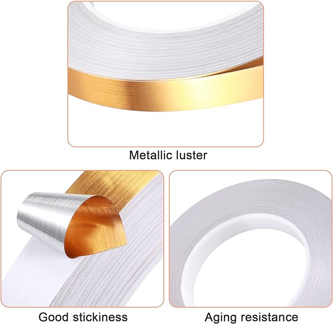 3 Rolls Self Adhesive Metalized Polyester Film Tape Gold