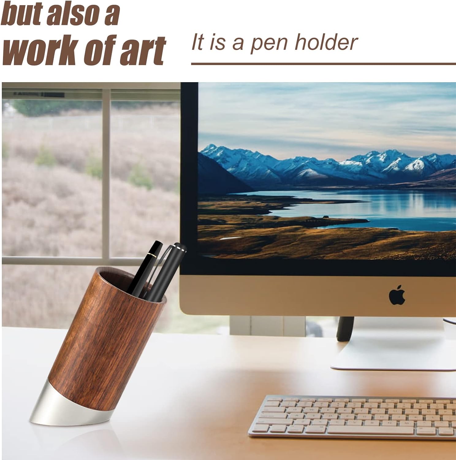 Modern Art Stainless Steel and Walnut Wood Pen Holder